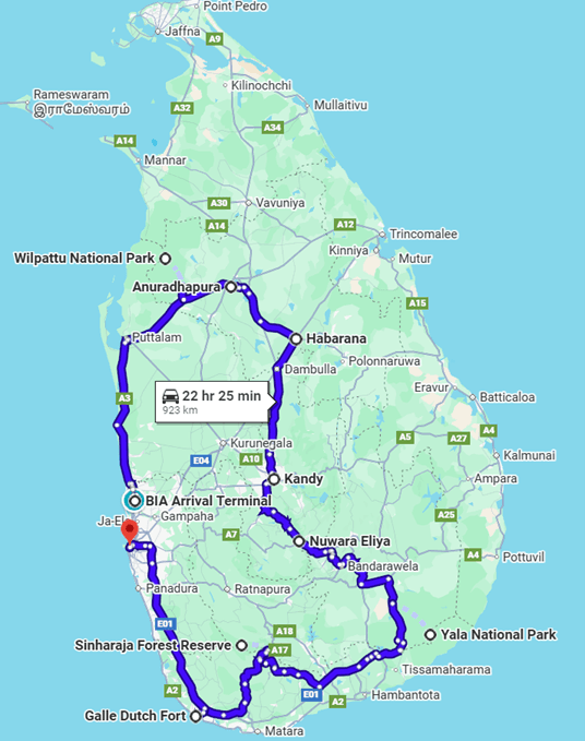 Sri Lanka Route Map