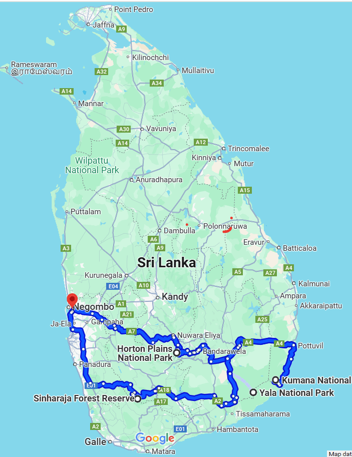 Sri Lanka Route Map